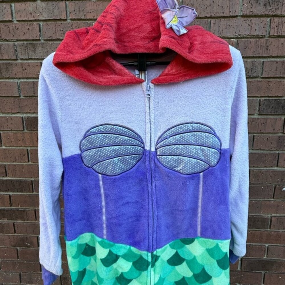 Disney Ariel Little Mermaid Adult Size 2XL XXL Hooded Pajamas Costume Union Suit - Picture 2 of 9